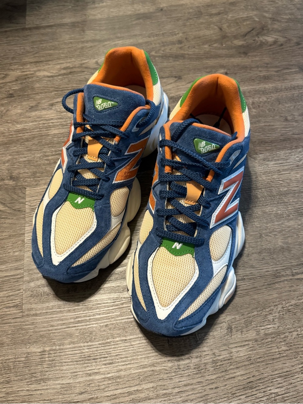 New Balance Men’s 9060 Navy Orange Green Athletic Sneakers